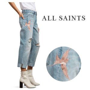 All Saints Alana Birds Embroidered Boyfriend Jeans